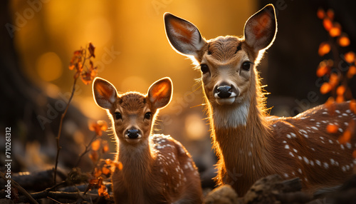 Cute deer in autumn forest, looking at camera generated by AI