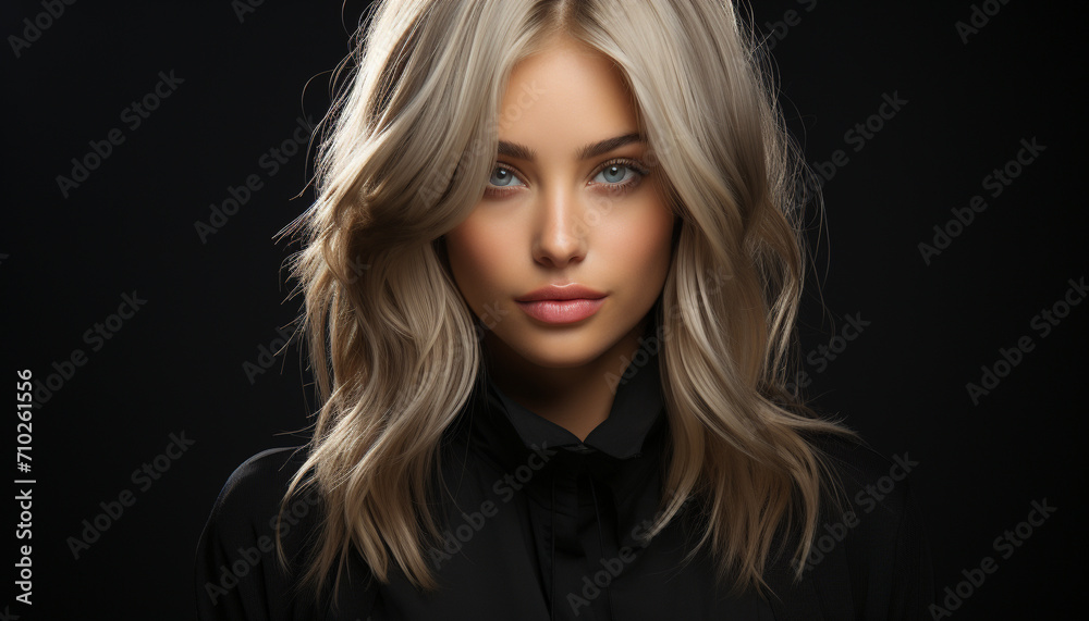 Fototapeta premium One beautiful woman with blond hair looking at camera confidently generated by AI