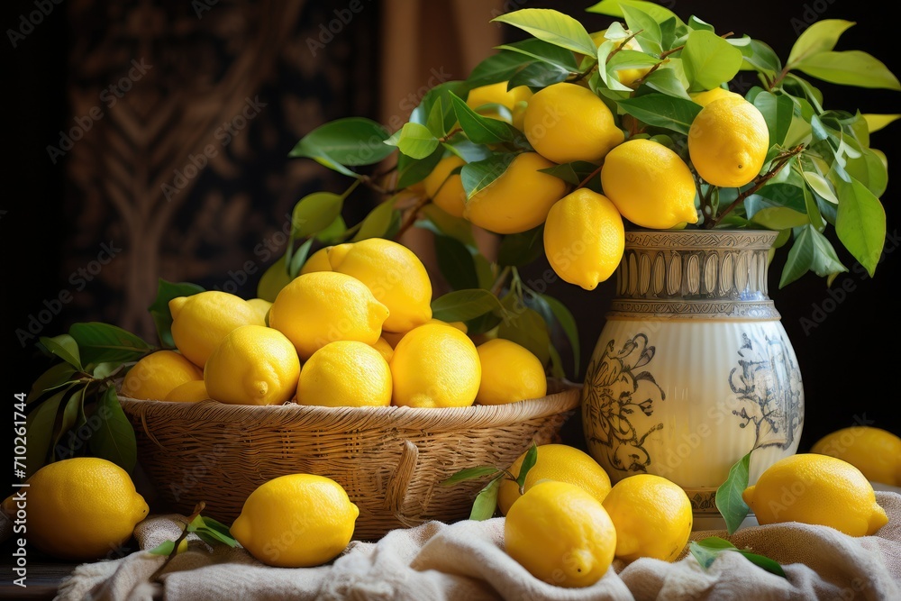 Harvest lemons, freshly picked lemons from the farm, harvest fruit collection, organic fruits, supermarket fruit promotion ads