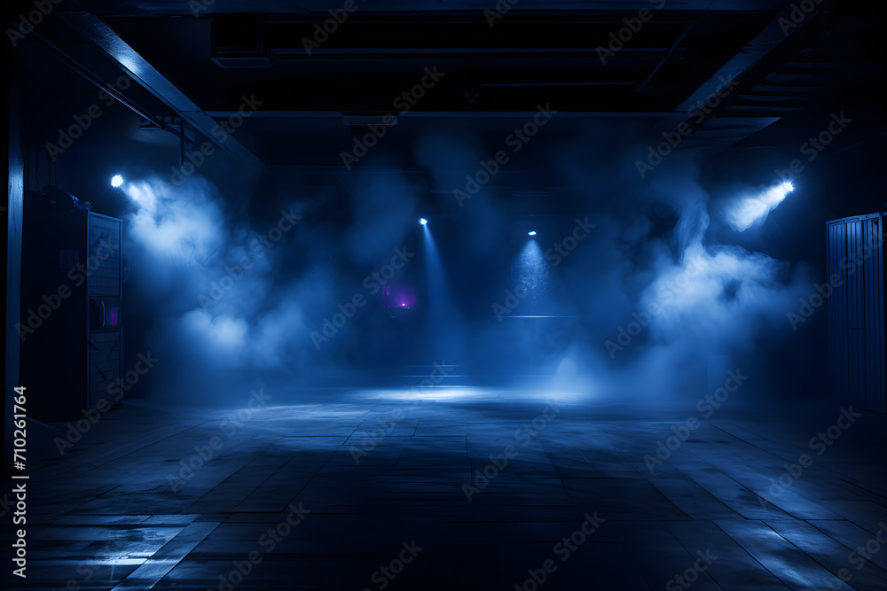 dark blue background, an empty dark scene with smoke 
