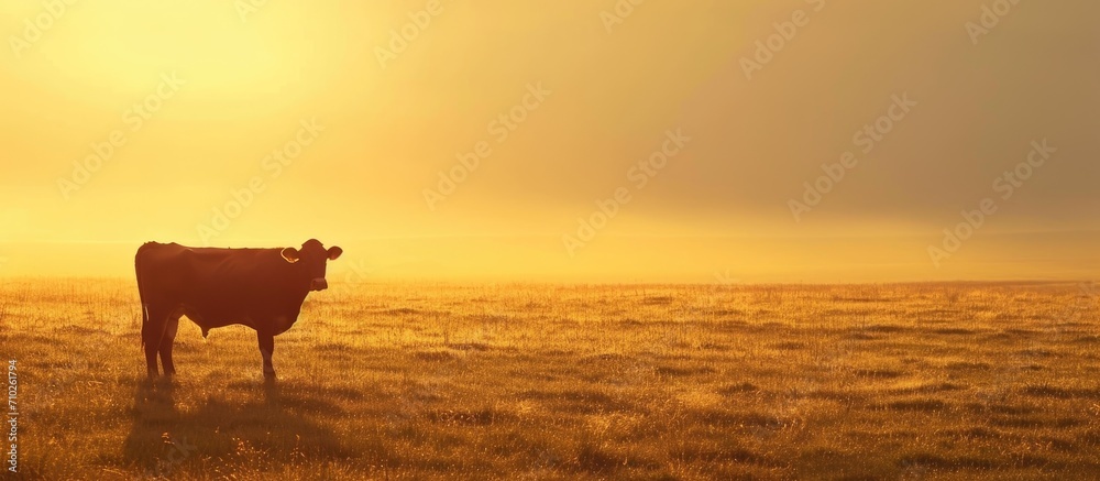 A cow standing alone in a wide field. A cow standing alone in a wide field.