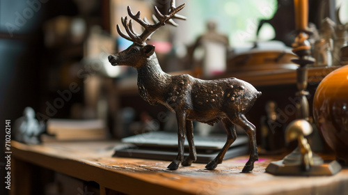 Reindeer sculpture beside desk. hyper detail extrem. Generative AI photo