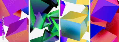Flying 3d shapes, cubes and other geometric elements background design for wallpaper, business card, cover, poster, banner, brochure, header, website