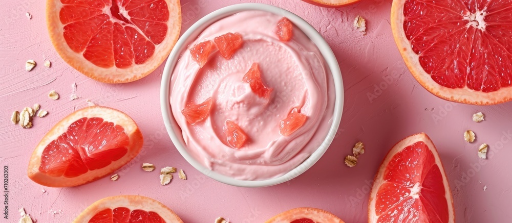 Focused on grapefruit-flavored yogurt. Focused on grapefruit-flavored yogurt.