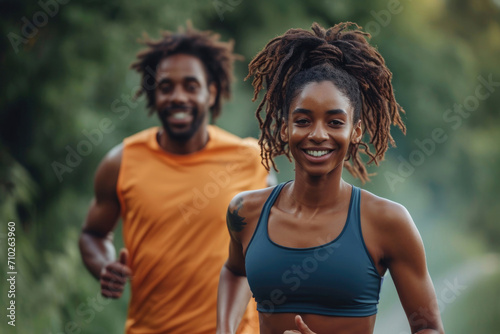 The radiant smiles of a middle-aged couple engaged in a jogging workout