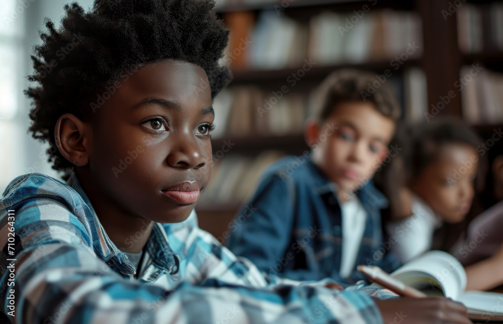 African American school children studying indoors, surrounded by friendship and togetherness generative AI African American school children studying indoors, surrounded by friendship and togetherness generative AI