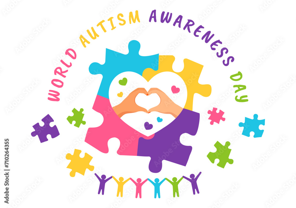 World Autism Awareness Day Vector Illustration with Ribbon of Puzzle Pieces in Healthcare Flat Background Design World Autism Awareness Day Vector Illustration with Ribbon of Puzzle Pieces in Healthcare Flat Background Design