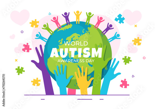 World Autism Awareness Day Vector Illustration with Ribbon of Puzzle Pieces in Healthcare Flat Background Design