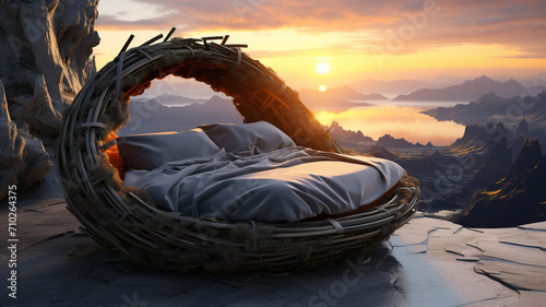 Majestic Eagle Nest Bed encircled by natural stone grey