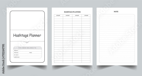 Editable Hashtags Planner Kdp Interior printable template Design.