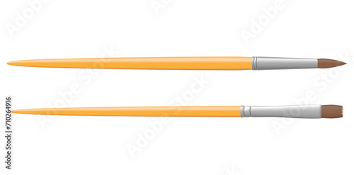 Horizontal View Of Realistic Paint Brushes Vector Illustration. 
