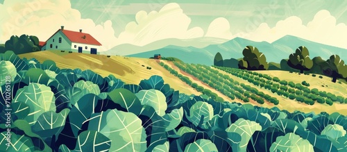 A scene of cabbage harvesting, a vegetable rich in carotene, vitamin C, and vitamin U that aids digestion.