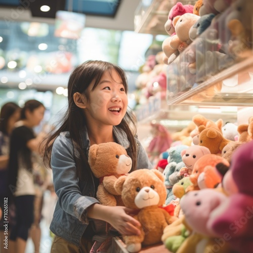 A girl holding a stuffed animal. Generative AI.