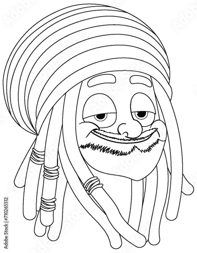 Smiling character with dreadlocks and beanie hat.