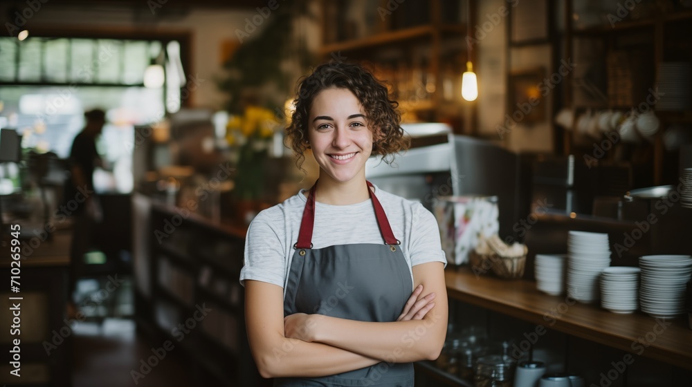  Smiling Female Barista in Coffee Shop.