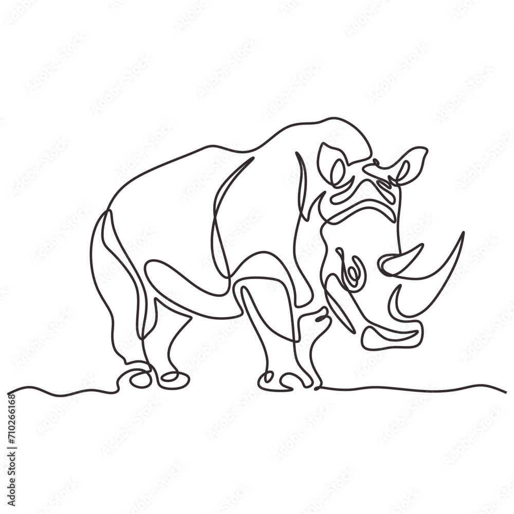 Rhino in continuous one line drawing. Vector illustration isolated. Minimalist design handdrawn.