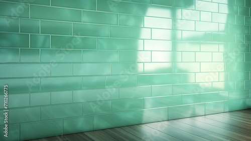 Glossy Ceramic Tile Wall in seafoam green with subtle pattern