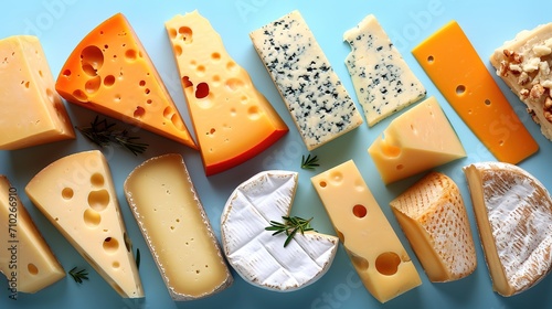 various types of cheese on a light concrete background