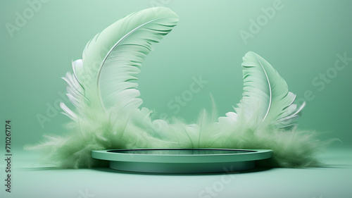 Minty green tambourine and a cascade of soft feather design photo