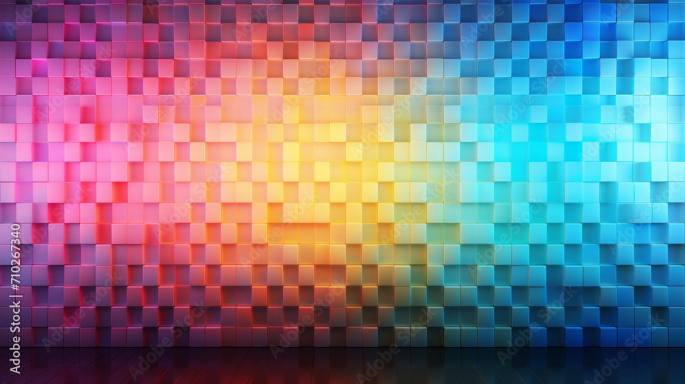Pixelated Light Wall with a grid of multi-colored design