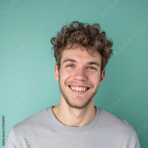 Portrait of a smiling young man isolated on a yellow background © kura