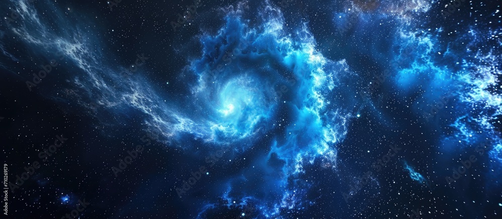 Generated abstract rendering of blue spiral nebula in space. - obrazy, fototapety, plakaty 