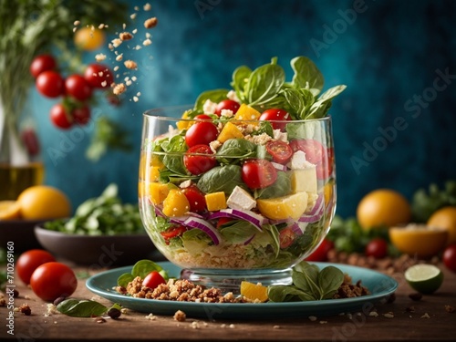 Healthy geek Mediterranean salad for health lovers in studio background  cinematic food photography  