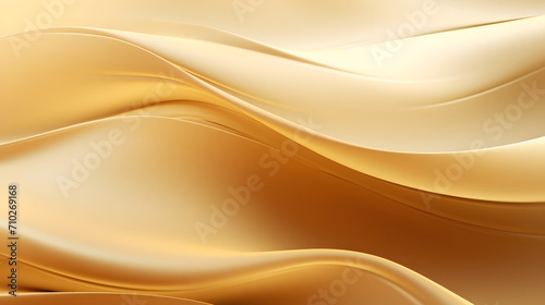 A seamless abstract golden texture background featuring elegant swirling curves in a wave pattern, set against a luxurious gold fabric material background.