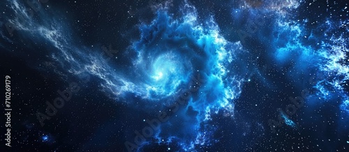 Generated abstract rendering of blue spiral nebula in space. photo