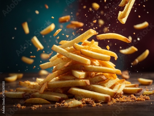 Delicious chips and fries in studio lighting and background  cinematic food photography 