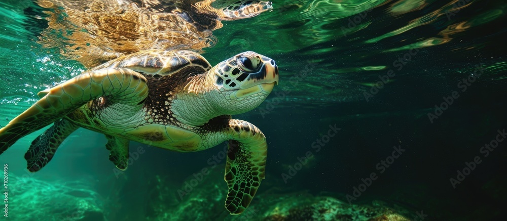 Obraz premium Gorgeous turtle in green waters.