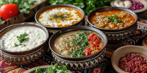 Turkish Sacrificial Soup Tradition - Richness Abounds in This Culinary Tapestry - Tribute to Time-Honored Turkish Flavors - Visual Symphony of Turkish Culinary Heritage - Soft, Ambient Lighting