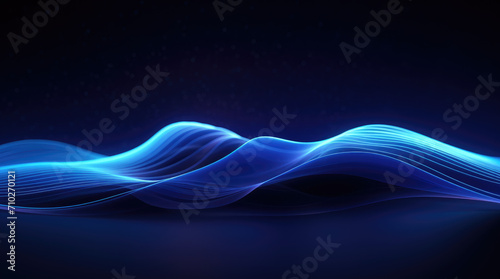Flowing dot particles wave line pattern blue and purple gradient light isolated on dark black background. Concept of AI technology, science, soundwave, big data , website template, and landing page. photo