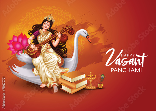 Sarasvati for happy Vasant Panchami Puja of India. vector illustration design