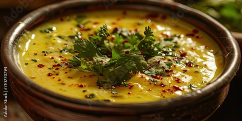 Punjabi Kadhi Bliss - Yoghurt and Gram Flour Harmonize - Tangy and Spiced Melody Warms Your Soul - Let Punjabi Kadhi Bliss Envelop You - Soft, Warm Lighting photo