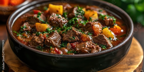 Wiener Saftgulasch Elegance - Succulent Beef Stew Sings of Richness - Savor the Journey with Every Bite - Wiener Saftgulasch Elegance Unveiled - Warm, Luxurious Lighting