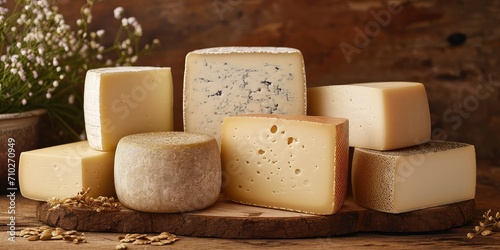 Cowâ€™s Milk Cheeses Palette - Symphony of Creamy, Nutty, and Sharp Flavors - Close Your Eyes and Let the Cheese Notes Dance - Cowâ€™s Milk Cheeses Palette Unveiled - Soft, Ambient Lighting
