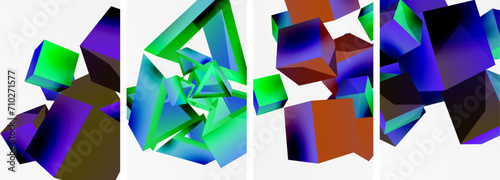 Flying 3d shapes, cubes and other geometric elements background design for wallpaper, business card, cover, poster, banner, brochure, header, website
