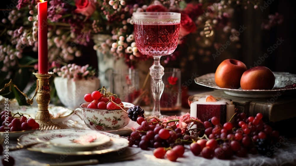 festive serving at the table. glasses and plates are arranged neatly festive serving at the table. glasses and plates are arranged neatly