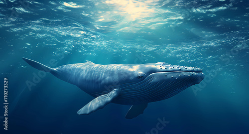A blue whale under the ocean photo