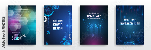 Futuristic background for flyer, brochure. Scientific cover template for presentation, banner. Set of high-tech covers for marketing. Modern technology design for posters.