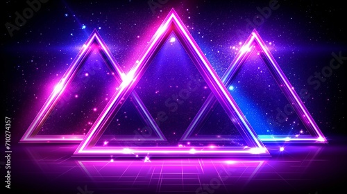Futuristic Neon Triangle Lights with Galactic Background
