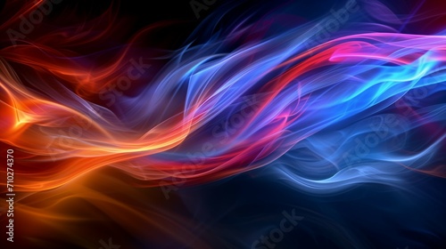 Abstract Fiery and Cool Smoke Waves Intertwining in Dynamic Flow on Dark Background