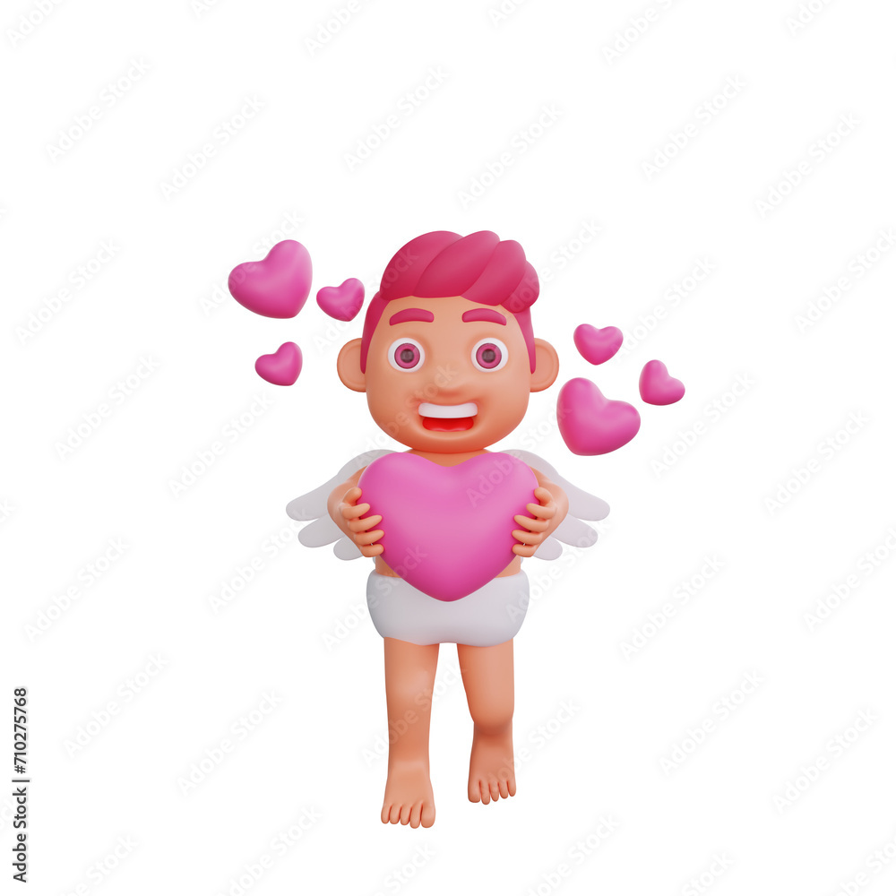 3D illustration of Valentine Cupid character holding a heart 3D illustration of Valentine Cupid character holding a heart
