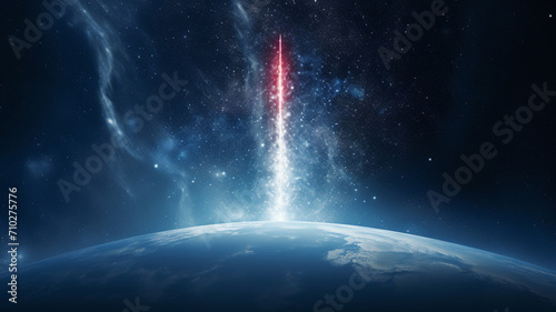 A slender elegant rocket leaving a trail of glittering graphic photo