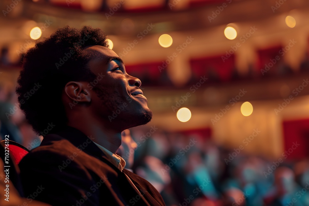 A Young Man Enjoying A Live Theater Opera Performance A Young Man Enjoying A Live Theater Opera Performance
