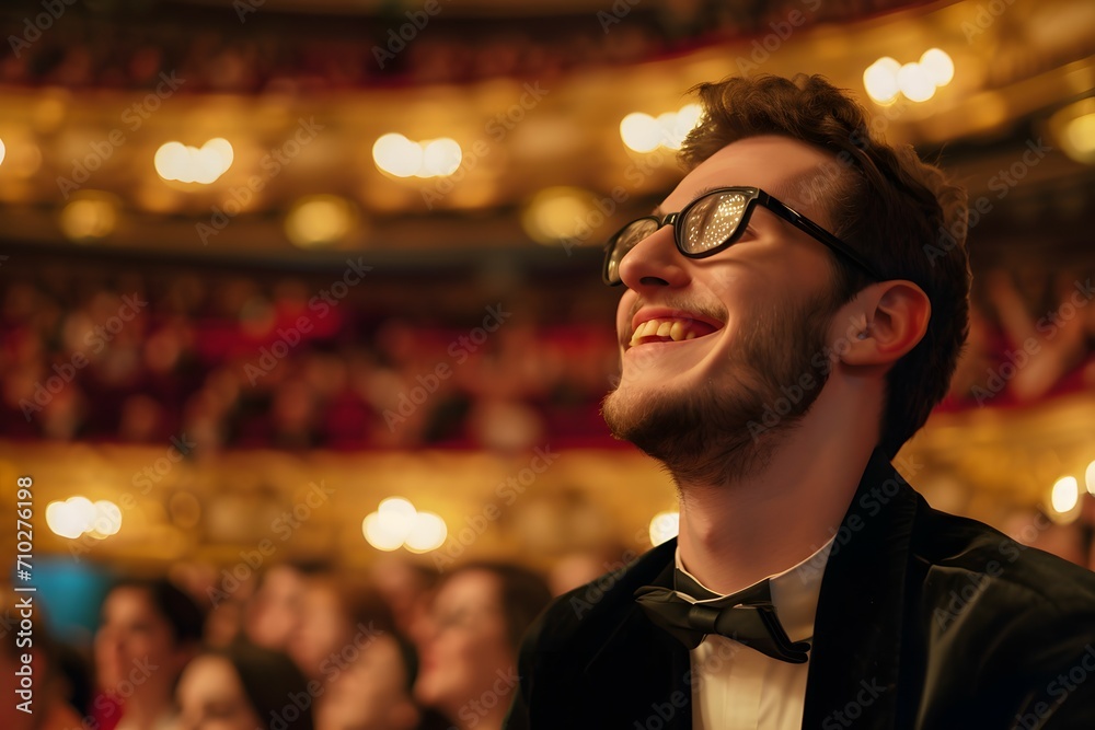 A Young Man Enjoying A Live Theater Opera Performance A Young Man Enjoying A Live Theater Opera Performance