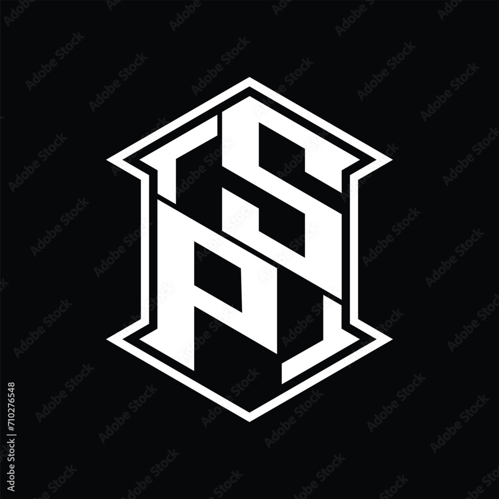 SP Logo monogram hexagon shield shape up and down with sharp corner isolated style design SP Logo monogram hexagon shield shape up and down with sharp corner isolated style design