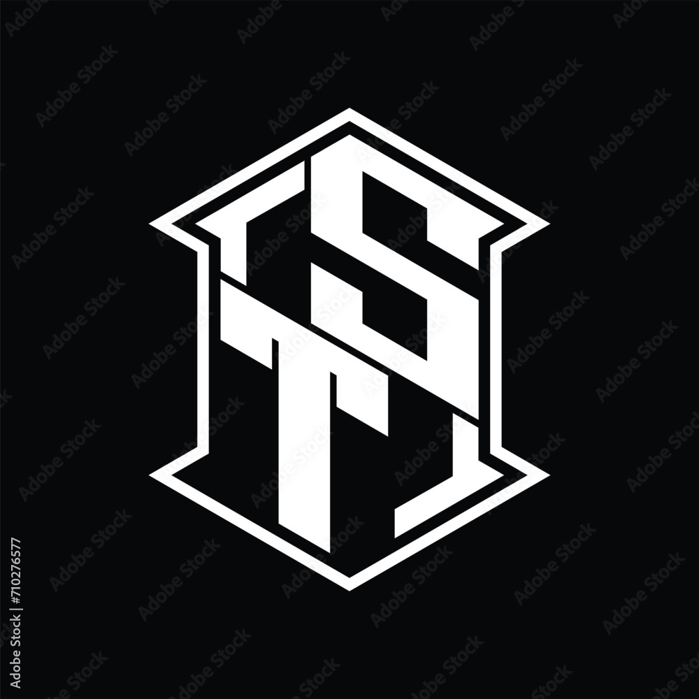 ST Logo monogram hexagon shield shape up and down with sharp corner isolated style design ST Logo monogram hexagon shield shape up and down with sharp corner isolated style design