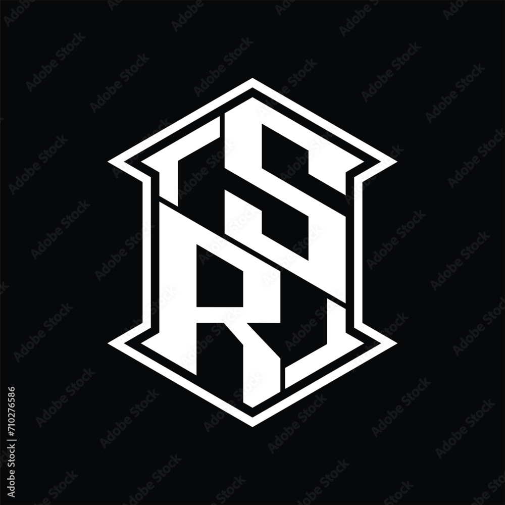 SR Logo monogram hexagon shield shape up and down with sharp corner isolated style design SR Logo monogram hexagon shield shape up and down with sharp corner isolated style design